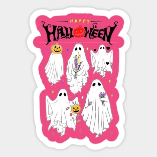 Ghostly Gathering: Cute Spirits Celebrate Halloween with Joy! Sticker